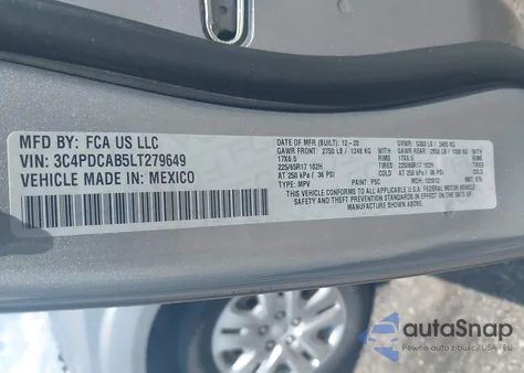 2020 Dodge Journey Se Value from USA, damaged, VIN 3C4PDCAB5LT279649